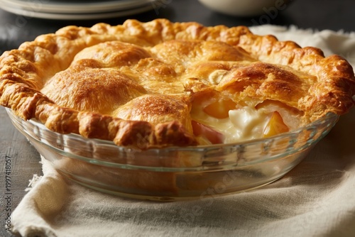 Freshly Baked Pie on a Kitchen Table With a Slice Cut out and Ready to Serve