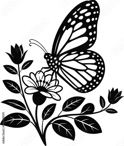 Butterfly Flower SVG - Nature Garden Insect Floral Spring Summer Printable Cut File