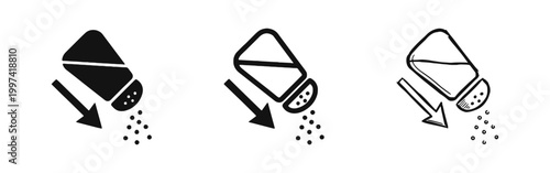 Salt Shaker Icon Set Showing Pouring Motion for Cooking and Seasoning