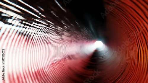 Abstract red spiral tunnel with bright light at the end