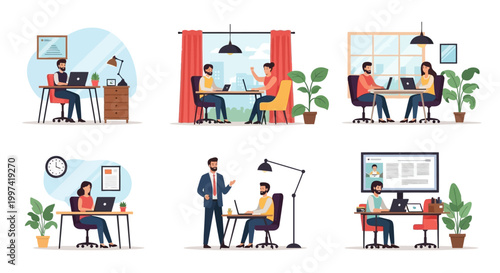 Modern Work Scenarios: Digital Collaboration, Remote Teams & Productivity Illustrations Set