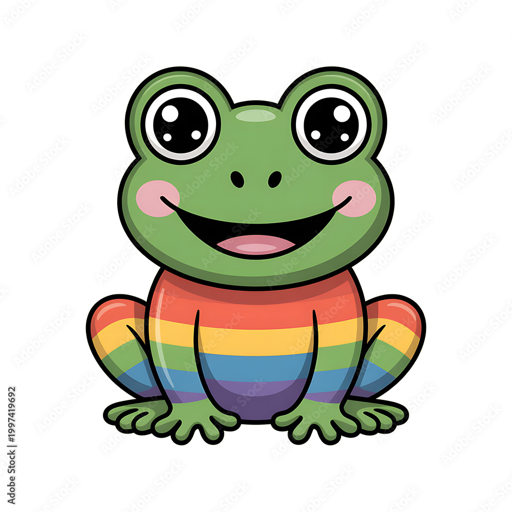 Fototapeta premium Cute frog wearing rainbow outfit cartoon illustration colorful playful animal design