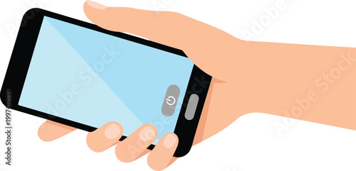 Photography Vector hand holding smartphone, mobile phone illustration, touchscreen device, h