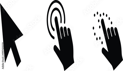 Black and white hand cursor icons pointing selecting and clicking