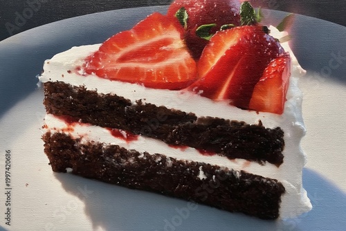 Chocolate Cake With Strawberries Served on a White Plate During Daytime