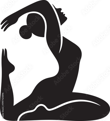 PrintMinimalist yoga logo with female silhouette in meditation pose for wellness branding