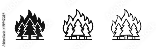 Quadro su tela Wildfire and Forest Fire Icon Set for Environmental Disaster and Ecology