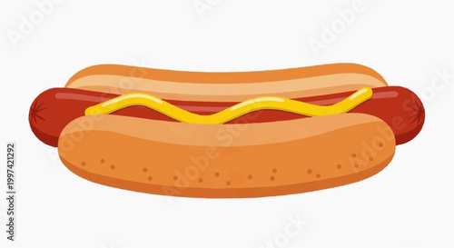 Simple illustration of a hot dog with toasted bread and yellow mustard