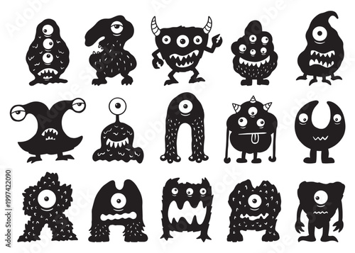 Set of monsters silhouette collection. Vector illustration on white background