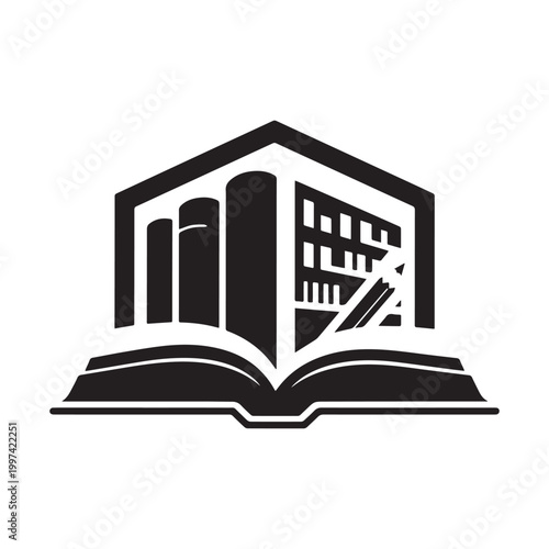 Creative Open Book Silhouette Symbolizing a Library Full of Knowledge and Learning. 