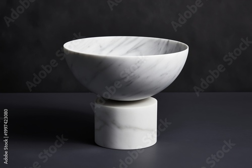 White Marble Bowl on a Round Base in a Studio Setting Near a Dark Background