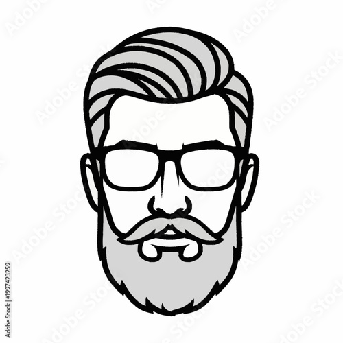 Man with beard and glasses illustration vector.