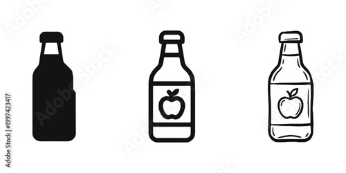 Apple Juice Bottle Icons in Solid, Outline, and Hand-Drawn Sketch Styles