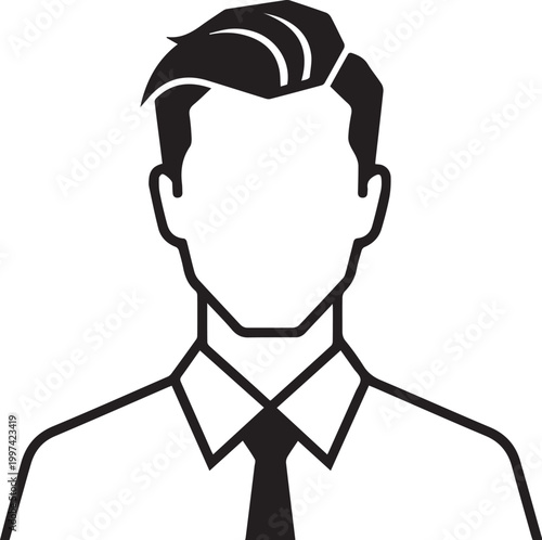 Black and white illustration of a man in a shirt and tie