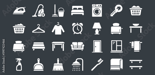 Domestic Housekeeping and Home Maintenance Flat Vector Icon Set for Hospitality and Real Estate