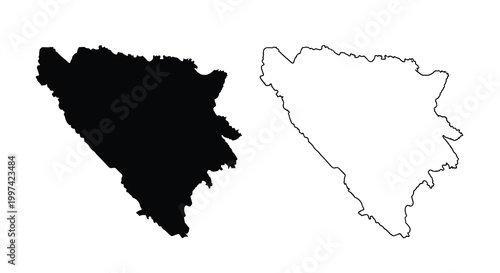 A visual representation displays the country of bosnia and herzegovina in two distinct styles solid and outline