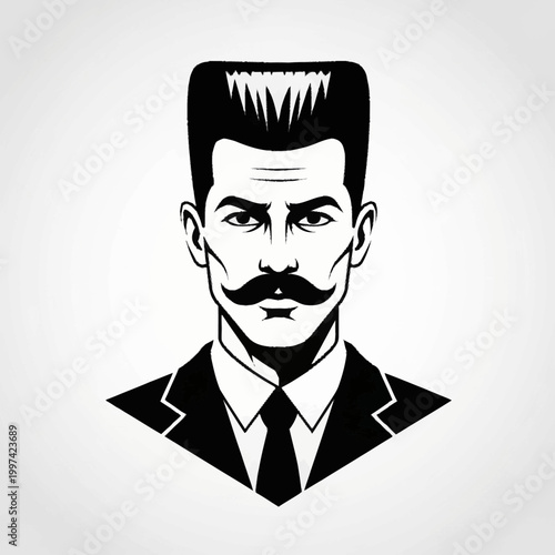 Man with a distinctive flat top haircut and mustache.