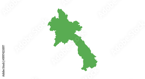 A vibrant green silhouette depicts the geographical shape of laos a landlocked country in southeast asia high quality