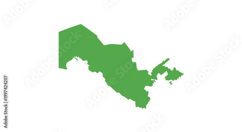 A solid green map depicting the geographical outline of the central asian country uzbekistan high quality professional detailed