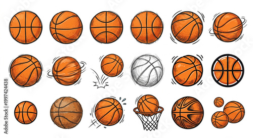 Collection of different basketball illustrations and depictions of the sport