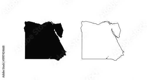 A stark depiction of egypt s map is presented in both solid black and white outline formats