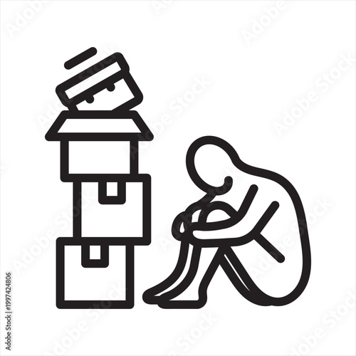 Packing Box Line Icon - Job Exit Symbol