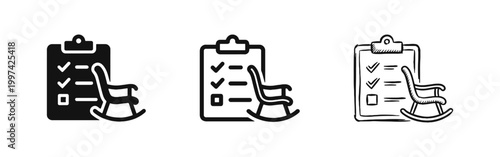 Retirement Planning and Senior Care Checklist Icons Set