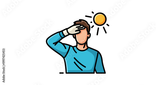 Person Shielding Eyes from Bright Sun with Hand Illustration.