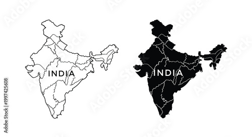 Two contrasting depictions of india s map are shown one in white outline and another filled with black