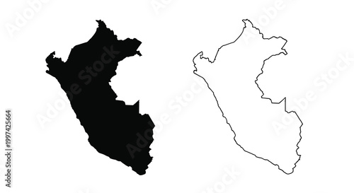 A black and white depiction showcases the outline of peru presented in two distinct styles high quality professional