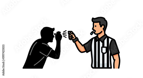 Referee Blowing Whistle Signaling Penalty in Sports Game.