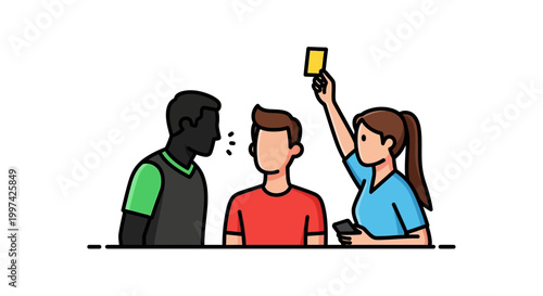 Referee Showing Yellow Card to Soccer Player During Match.