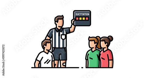 Referee Signals to Players During a Sports Game with Scoreboard.