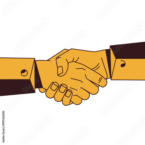 Retro Business Handshake Illustration Symbolizing Partnership, Agreement, and Successful Deal
