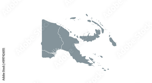 A simplified gray scale map depicts the geographical outline of papua new guinea showcasing its islands high quality