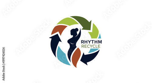 Rhythm Recycle Logo - Woman Silhouette in Circular Arrows, Eco-Friendly Concept.