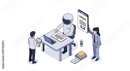 Robot Lawyer Advising Clients on Legal Matters in Office Setting.