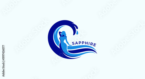 Sapphire Logo - Elegant Wave Design with Flowing Water and Graceful Figure.