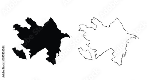 A visual comparison of a filled and outlined map of azerbaijan showcasing its geographical boundaries high quality professional