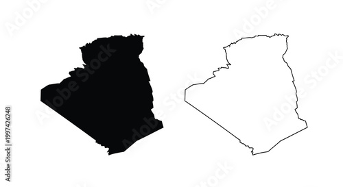 A stark visual comparison showcases the country of algeria depicted in both solid black and white outlines