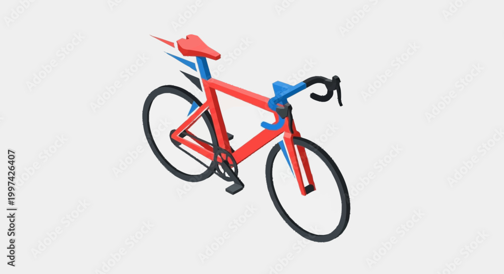 Fototapeta premium Red and blue racing bicycle with aerodynamic design.