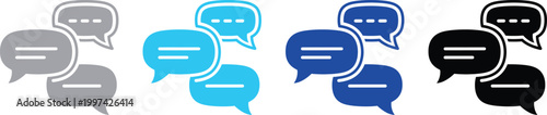 Black silhouette of three overlapping speech bubbles with lines indicating text representing conversation or chat speech bubble dialogue