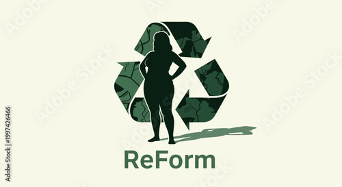 Silhouette of a Woman Standing in Front of Recycling Symbol.
