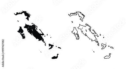A stark black and white depiction of the bahamas archipelago showcasing its unique island formations high quality professional