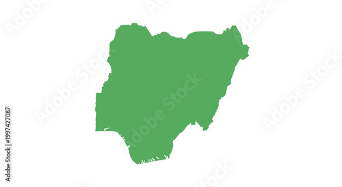 A solid green depiction of the geographical shape of the federal republic of nigeria high quality professional detailed