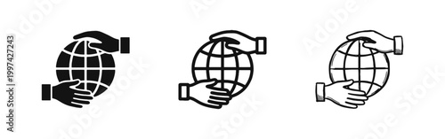 Global Care and Environmental Protection Hands Holding Earth Icon Set