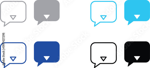 Speech bubbles with downward arrow: outline and solid black variations speech bubble chat bubble down arrow user experience download