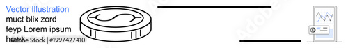 Financial analysis, cryptocurrency trading, digital money, investment strategies, fintech, blockchain applications. A coin with a dollar sign and a data graph. Financial analysis and cryptocurrency