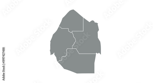 A grayscale outline map of eswatini formerly swaziland showing its regional divisions and borders high quality professional detailed