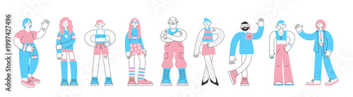 Set of trans modern people in minimal flat style. Individuality, self-expression, confidence and identity concept. Genderqueer and transgender awareness and inclusion.